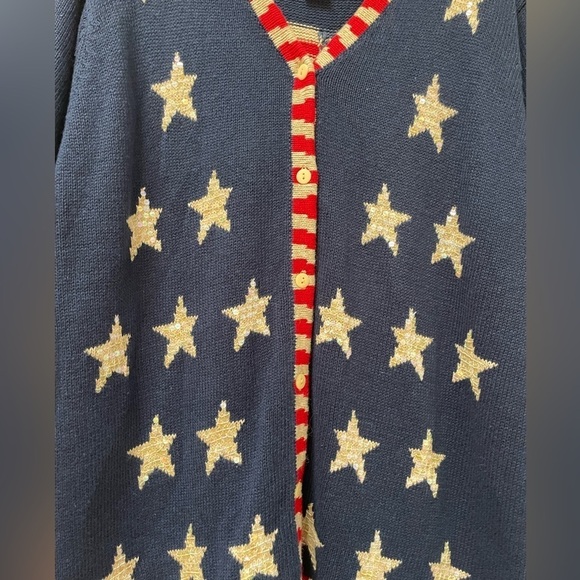 Vintage The Quaker Factory size L Red white and blue patriotic sweater - Picture 2 of 8